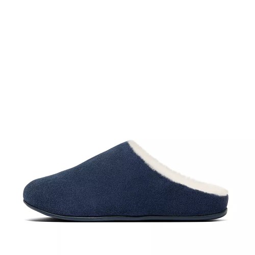 Fitflop CHRISSIE Shearling Semsket Skinn Tøfler Dame Marineblå | 630798-T