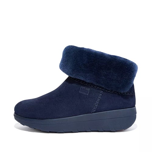 Fitflop MUKLUK SHORTY Shearling-Forede Semsket Skinn Ankelstøvletter Dame Marineblå | 780965-S