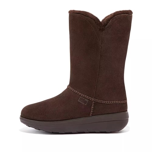 Fitflop MUKLUK Shearling-Forede Semsket Skinn Lærstøvler Dame Sjokolade | 701348-X