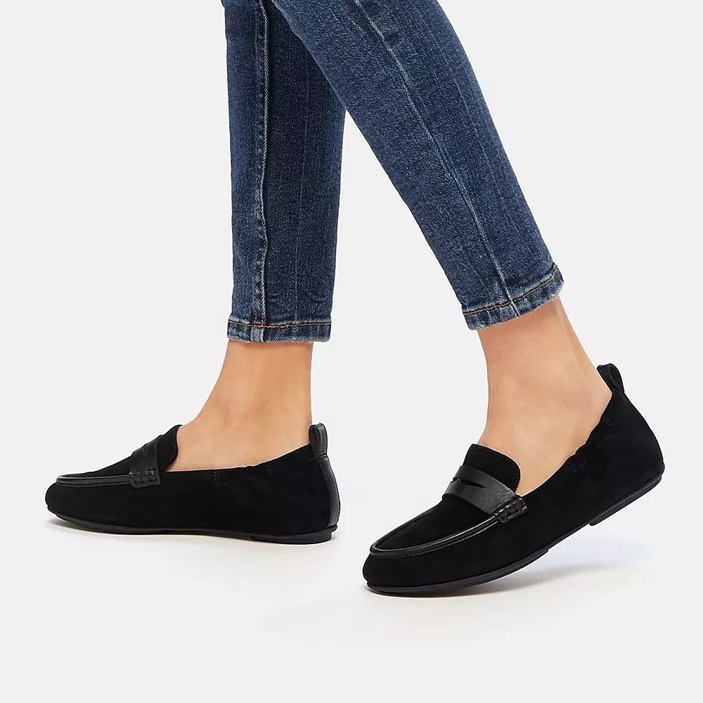 Fitflop ALLEGRO Semsket Skinn Penny Loafers Dame Svarte | 524673-X