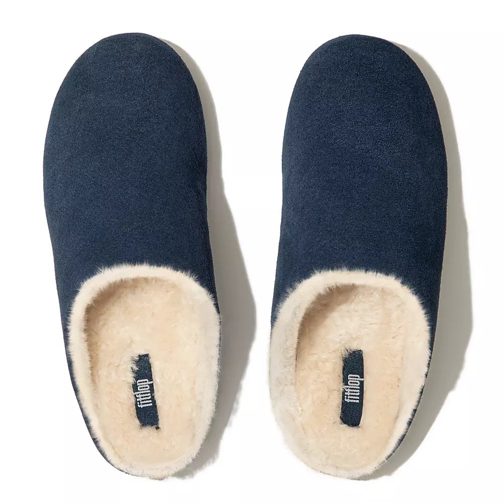 Fitflop CHRISSIE Shearling Semsket Skinn Tøfler Dame Marineblå | 630798-T