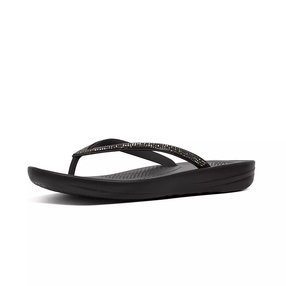 Fitflop IQUSHION Sparkle Ergonomic Flip Flops Dame Svarte | 028649-F