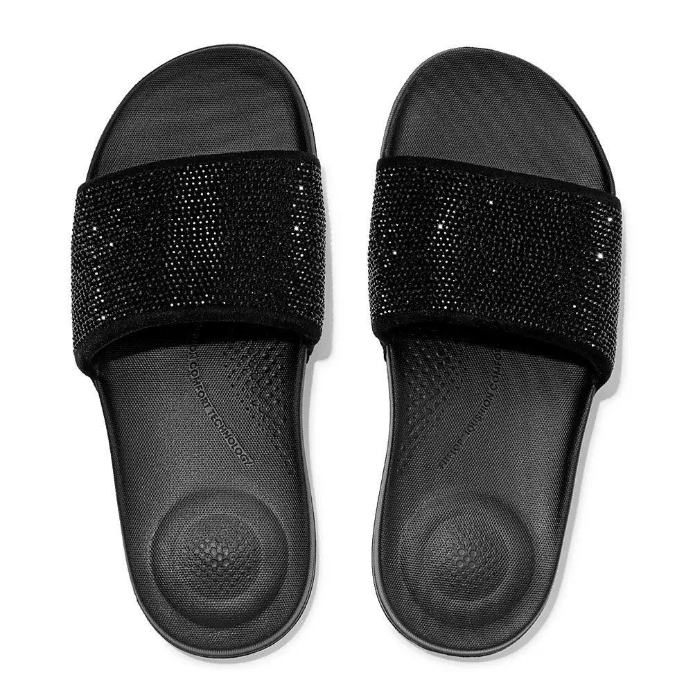 Fitflop IQUSHION Vann-Resistant Crystal Badesandaler Dame Svarte | 185372-A