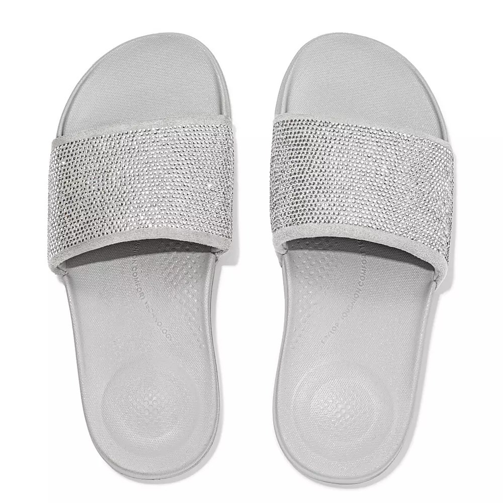 Fitflop IQUSHION Vann-Resistant Crystal Badesandaler Dame Sølv | 246571-C