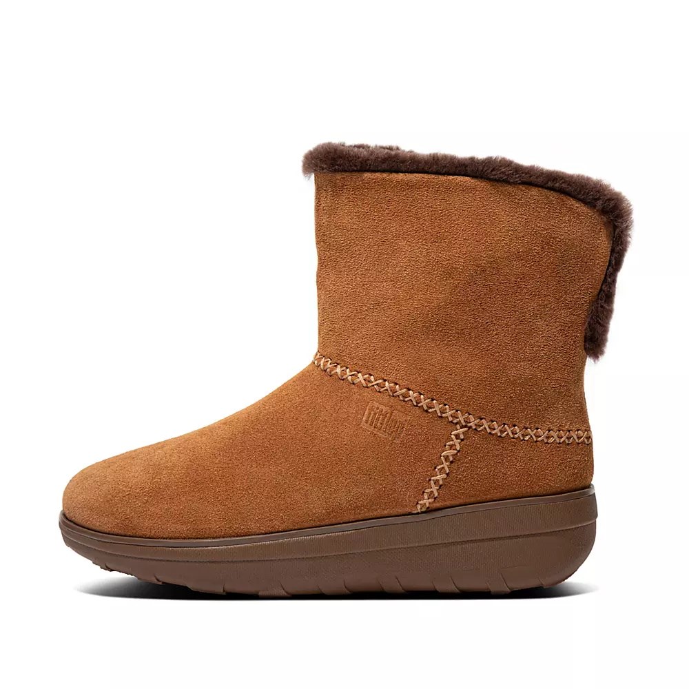 Fitflop MUKLUK SHORTY Shearling-Forede Semsket Skinn Ankelstøvletter Dame Lyse Brune | 243987-M