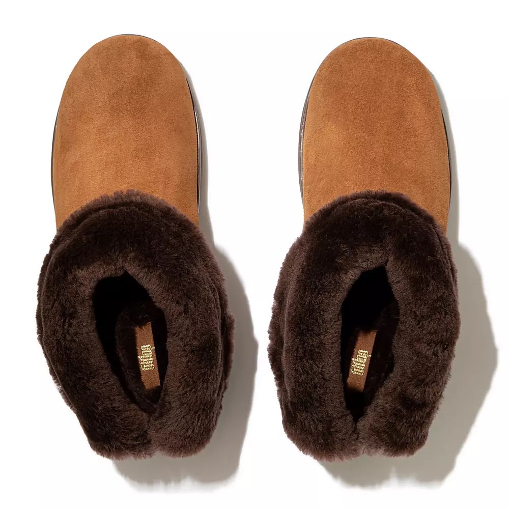 Fitflop MUKLUK SHORTY Shearling-Forede Semsket Skinn Ankelstøvletter Dame Lyse Brune | 243987-M