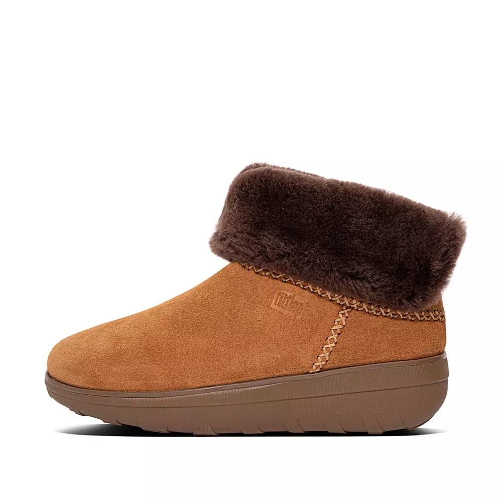 Fitflop MUKLUK SHORTY Shearling-Forede Semsket Skinn Ankelstøvletter Dame Lyse Brune | 243987-M