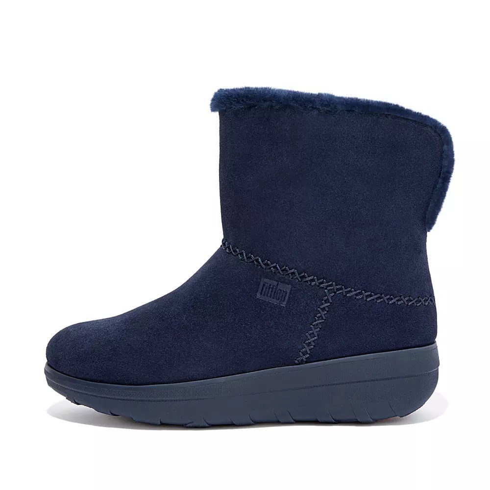 Fitflop MUKLUK SHORTY Shearling-Forede Semsket Skinn Ankelstøvletter Dame Marineblå | 780965-S