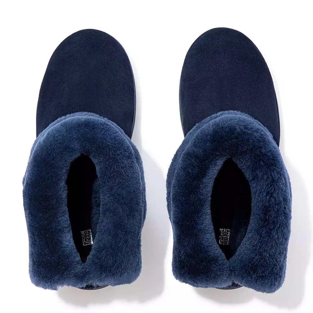 Fitflop MUKLUK SHORTY Shearling-Forede Semsket Skinn Ankelstøvletter Dame Marineblå | 780965-S