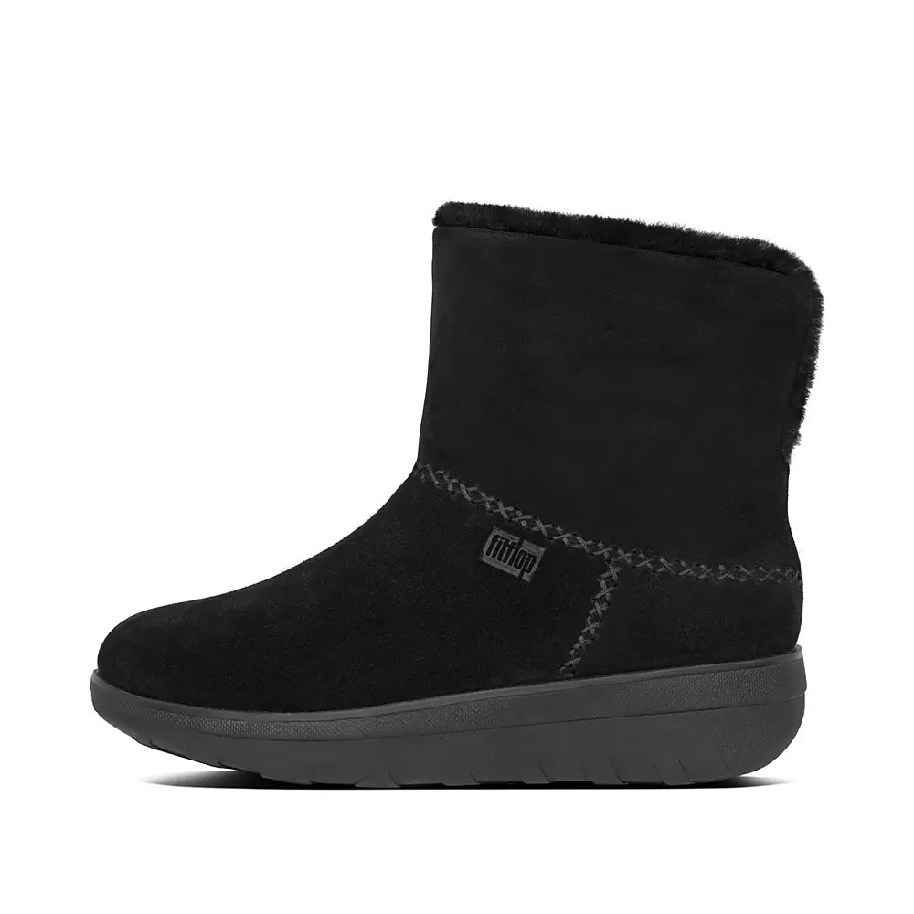 Fitflop MUKLUK SHORTY Shearling-Forede Semsket Skinn Ankelstøvletter Dame Svarte | 798056-P