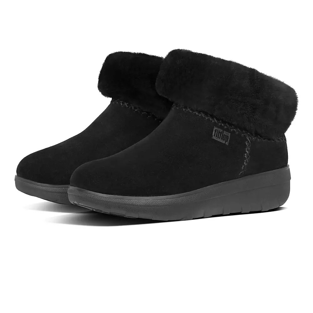 Fitflop MUKLUK SHORTY Shearling-Forede Semsket Skinn Ankelstøvletter Dame Svarte | 798056-P