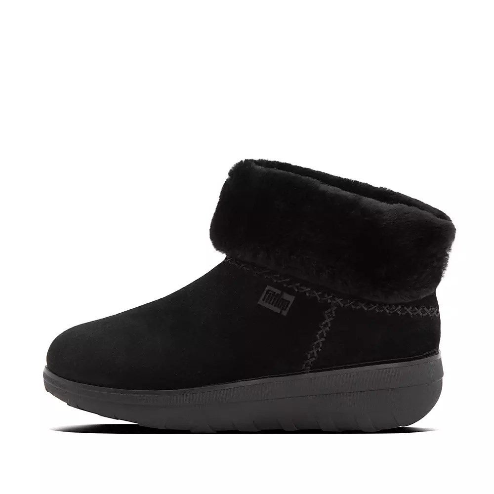 Fitflop MUKLUK SHORTY Shearling-Forede Semsket Skinn Ankelstøvletter Dame Svarte | 798056-P