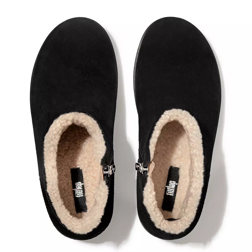 Fitflop PILAR Shearling-Forede Semsket Skinn Platform Støvler Dame Svarte | 132694-R